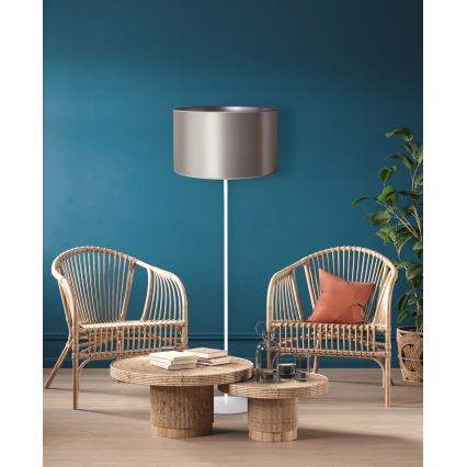 Duolla - Lampa podłogowa CANNES 1xE27/15W/230V śr. 45 cm srebrna/biała