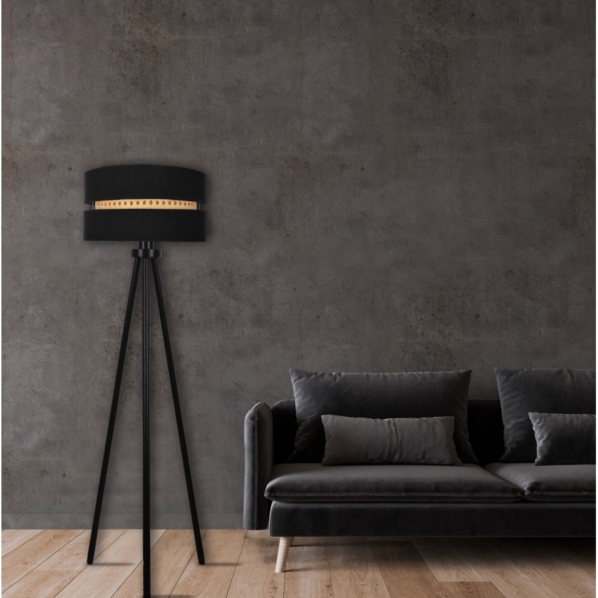 Duolla - Lampa podłogowa DUO 1xE27/15W/230V śr. 40 cm czarna/rattan
