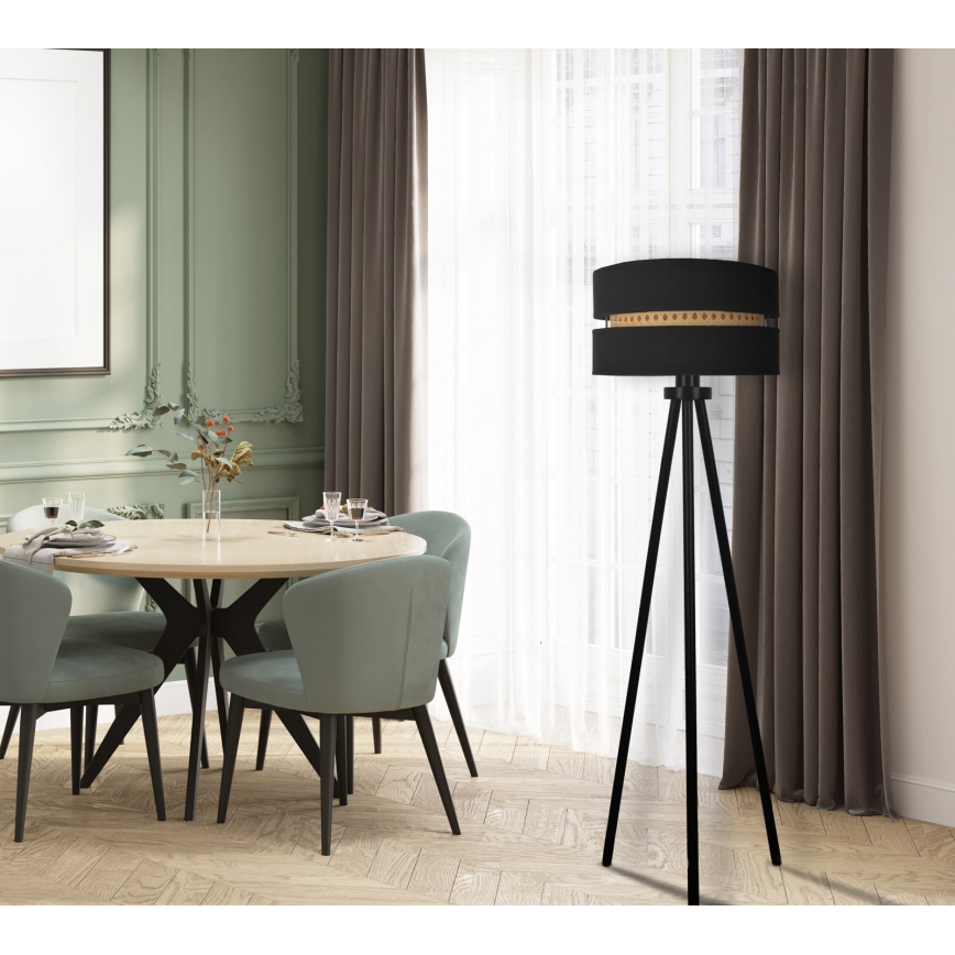 Duolla - Lampa podłogowa DUO 1xE27/15W/230V śr. 40 cm czarna/rattan