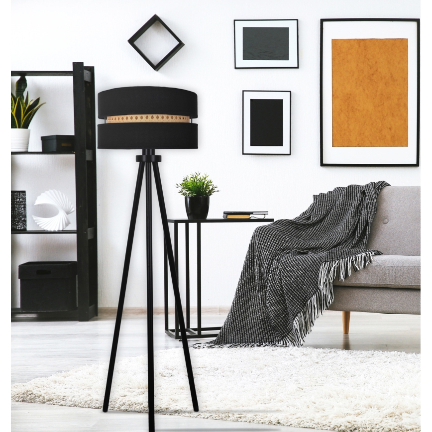 Duolla - Lampa podłogowa DUO 1xE27/15W/230V śr. 40 cm czarna/rattan