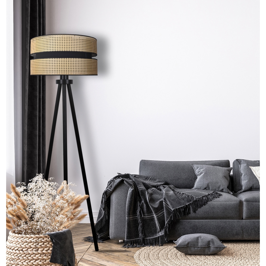 Duolla - Lampa podłogowa DUO 1xE27/15W/230V śr. 40 cm rattan/czarna