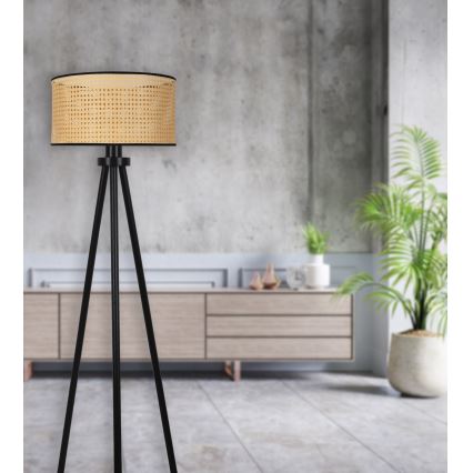 Duolla - Lampa podłogowa ROLLER 1xE27/15W/230V śr. 45 cm rattan/czarna