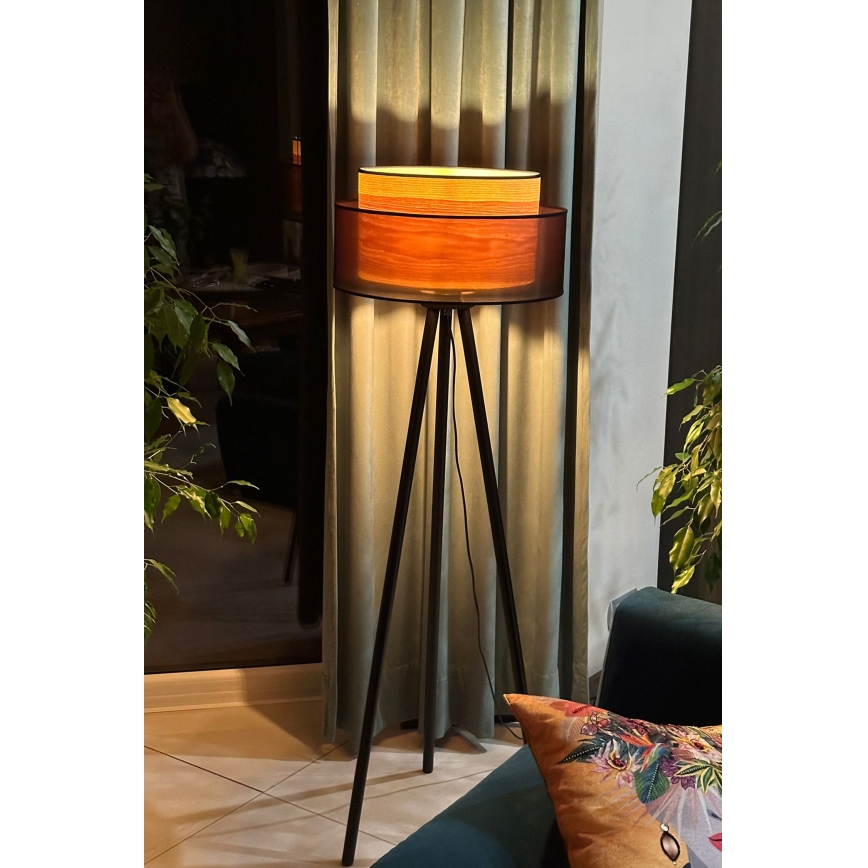 Duolla - Lampa podłogowa WOOD BOHO 1xE27/15W/230V śr. 45 cm czarna/beżowa