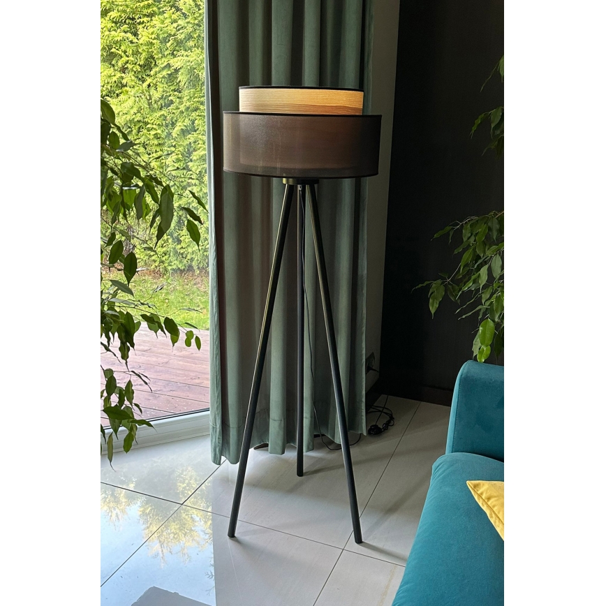 Duolla - Lampa podłogowa WOOD BOHO 1xE27/15W/230V śr. 45 cm czarna/beżowa