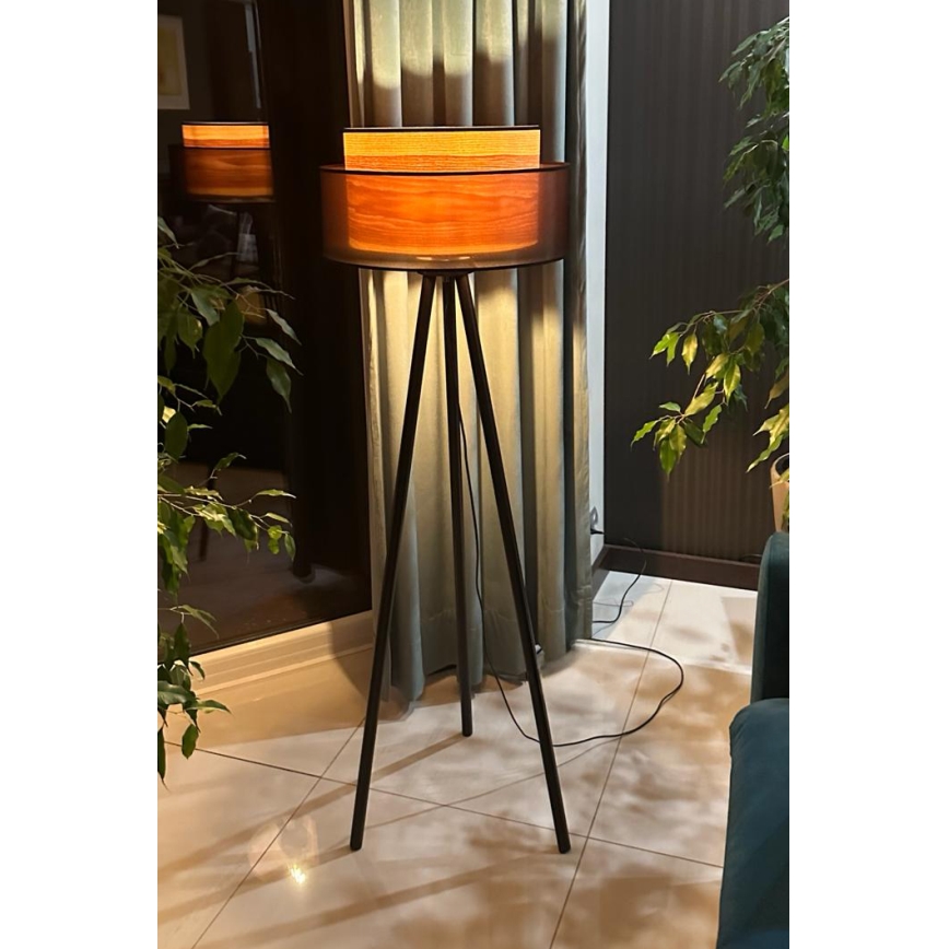Duolla - Lampa podłogowa WOOD BOHO 1xE27/15W/230V śr. 45 cm czarna/beżowa