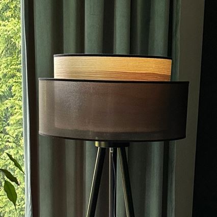 Duolla - Lampa podłogowa WOOD BOHO 1xE27/15W/230V śr. 45 cm czarna/beżowa
