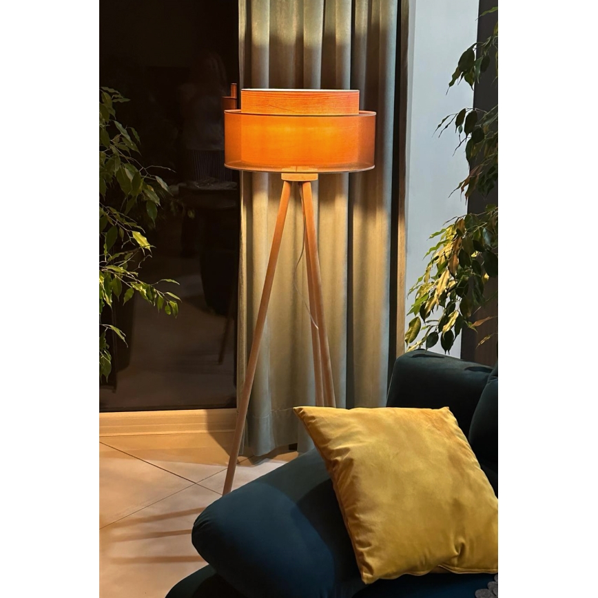 Duolla - Lampa podłogowa WOOD BOHO 1xE27/15W/230V śr. 45 cm miedź/brązowa/beżowa