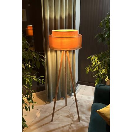 Duolla - Lampa podłogowa WOOD BOHO 1xE27/15W/230V śr. 45 cm miedź/brązowa/beżowa