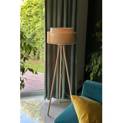 Duolla - Lampa podłogowa WOOD BOHO 1xE27/15W/230V śr. 45 cm miedź/brązowa/beżowa
