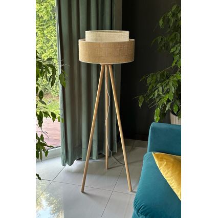 Duolla - Lampa podłogowa YUTE BOHO 1xE27/15W/230V śr. 45 cm brązowa/kremowa