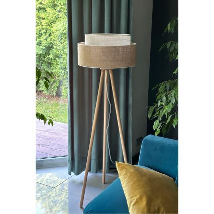 Duolla - Lampa podłogowa YUTE BOHO 1xE27/15W/230V śr. 45 cm brązowa/kremowa