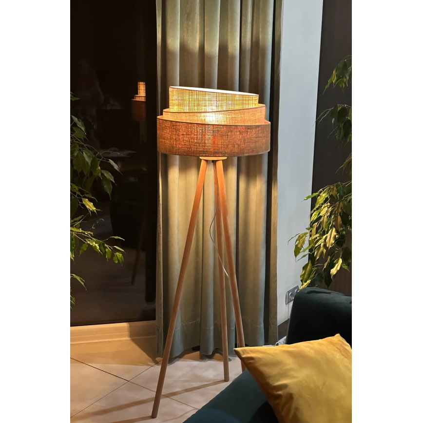 Duolla - Lampa podłogowa YUTE TRIO 1xE27/15W/230V śr. 45 cm brązowa/szara/beżowa