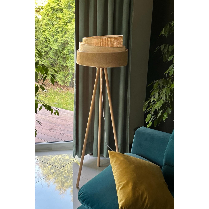 Duolla - Lampa podłogowa YUTE TRIO 1xE27/15W/230V śr. 45 cm brązowa/szara/beżowa