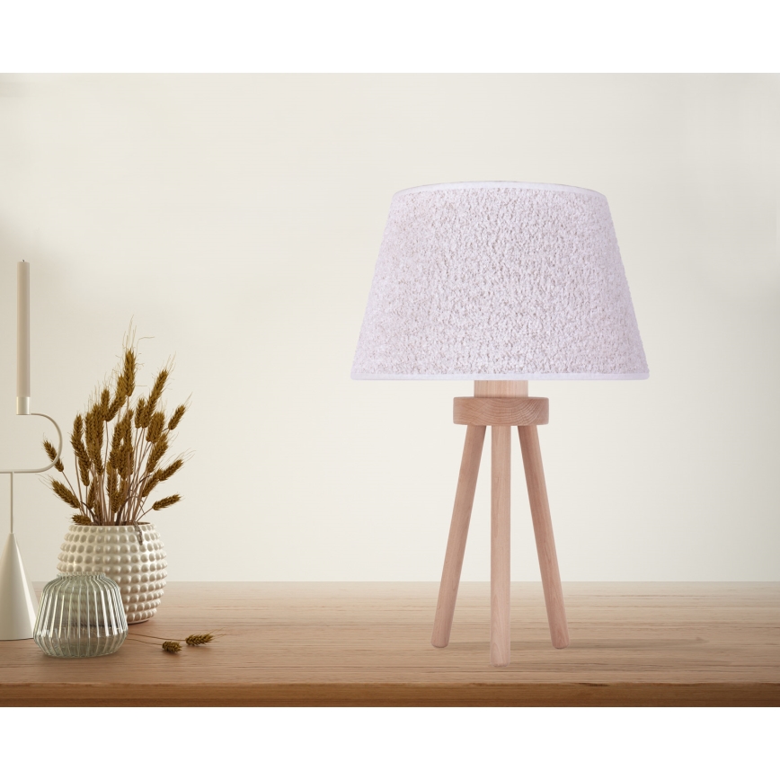 Duolla - Lampa stołowa BOUCLE 1xE27/15W/230V śr. 28 cm biały/drewno