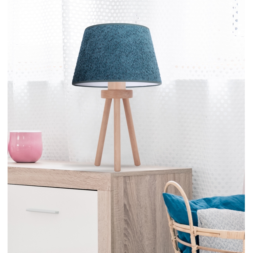 Duolla - Lampa stołowa BOUCLE 1xE27/15W/230V śr. 28 cm turkusowy/drewno