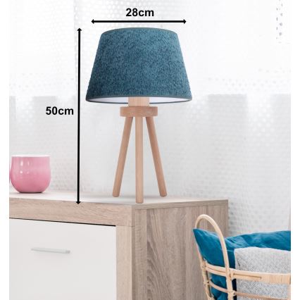 Duolla - Lampa stołowa BOUCLE 1xE27/15W/230V śr. 28 cm turkusowy/drewno