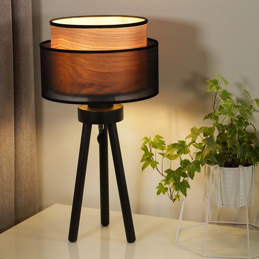 Duolla - Lampa stołowa WOOD BOHO 1xE27/15W/230V śr. 25 cm czarny/beżowy