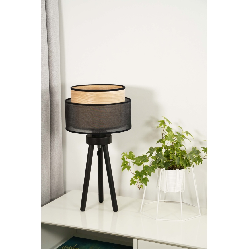 Duolla - Lampa stołowa WOOD BOHO 1xE27/15W/230V śr. 25 cm czarny/beżowy