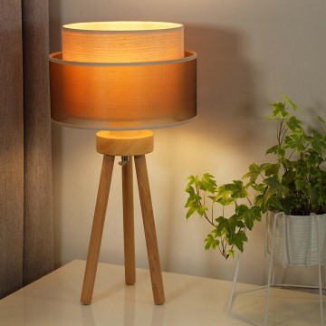 Duolla - Lampa stołowa WOOD BOHO 1xE27/15W/230V śr. 25 cm miedziany/brązowy/beżowy