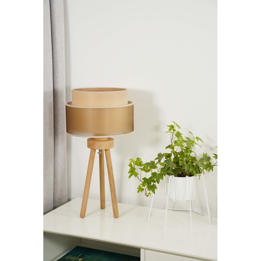 Duolla - Lampa stołowa WOOD BOHO 1xE27/15W/230V śr. 25 cm miedziany/brązowy/beżowy