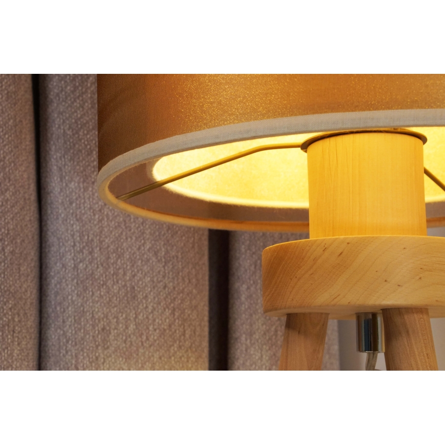 Duolla - Lampa stołowa WOOD BOHO 1xE27/15W/230V śr. 25 cm miedziany/brązowy/beżowy