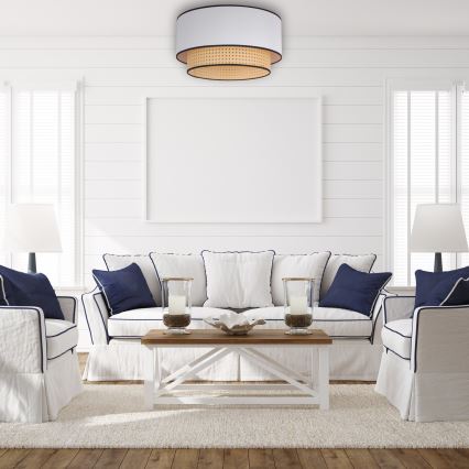 Duolla - Lampa sufitowa BOHO 1xE27/15W/230V śr. 45 cm biała/rattan