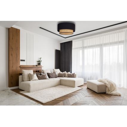 Duolla - Lampa sufitowa BOHO 1xE27/15W/230V śr. 45 cm czarna/rattan