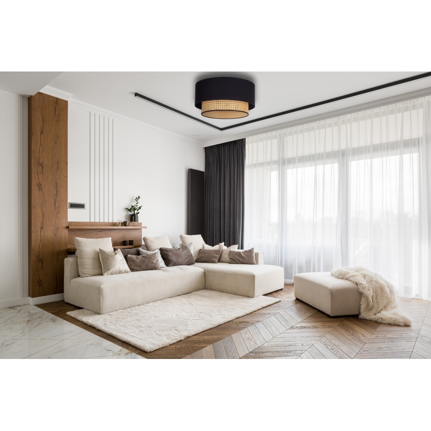 Duolla - Lampa sufitowa BOHO 1xE27/15W/230V śr. 45 cm czarna/rattan