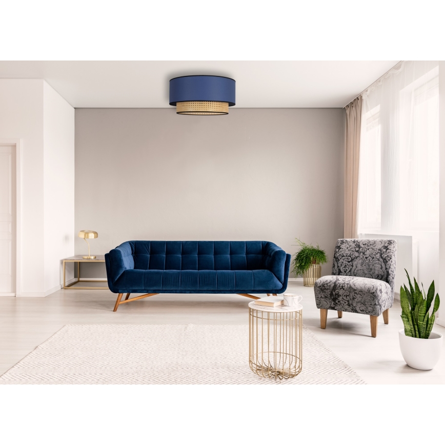 Duolla - Lampa sufitowa BOHO 1xE27/15W/230V śr. 45 cm niebieski/rattan