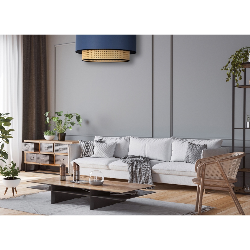 Duolla - Lampa sufitowa BOHO 1xE27/15W/230V śr. 45 cm niebieski/rattan
