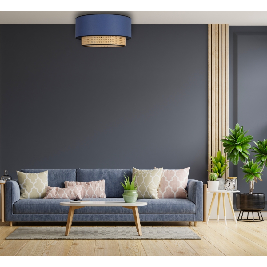 Duolla - Lampa sufitowa BOHO 1xE27/15W/230V śr. 45 cm niebieski/rattan