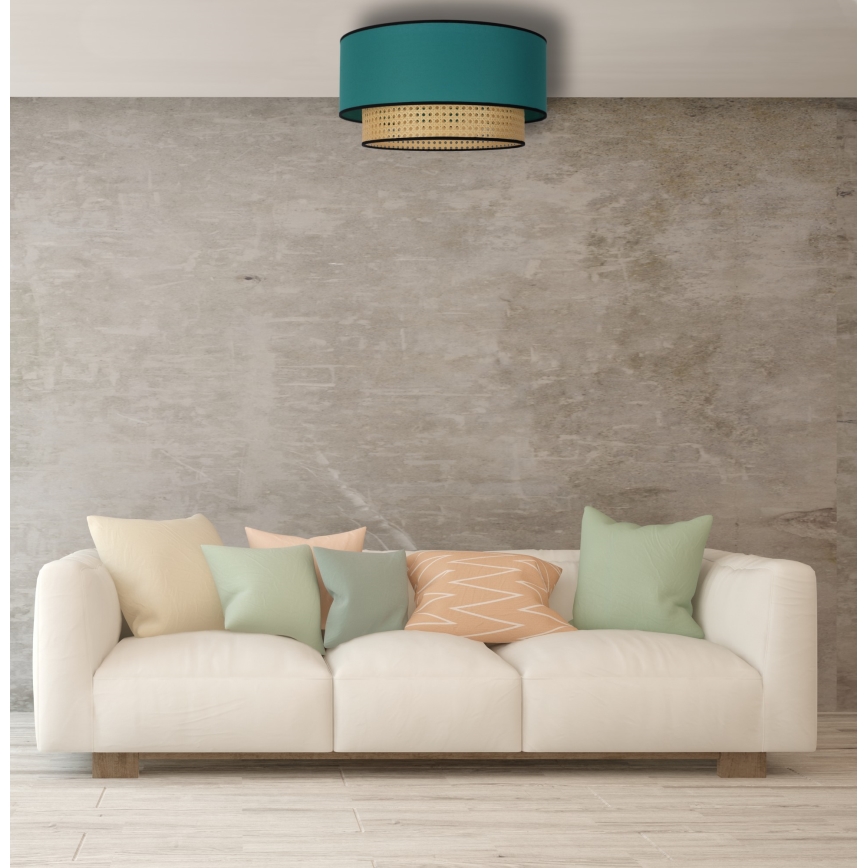 Duolla - Lampa sufitowa BOHO 1xE27/15W/230V śr. 45 cm turkusowa/rattan