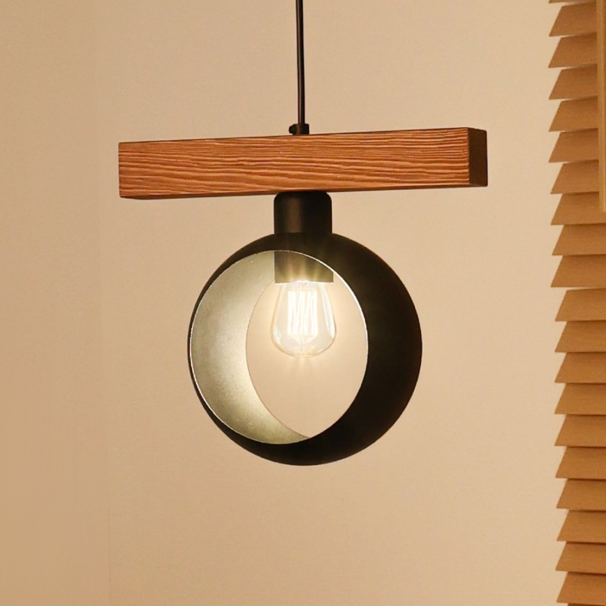Duolla - Lampa wisząca na lince IRONLINE 1xE27/15W/230V sosna/dąb/czarny