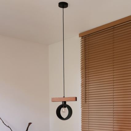 Duolla - Lampa wisząca na lince IRONLINE 1xE27/15W/230V sosna/dąb/czarny