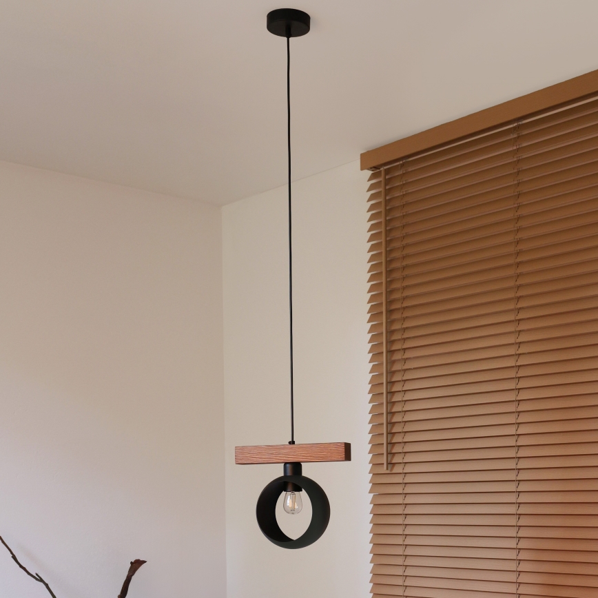 Duolla - Lampa wisząca na lince IRONLINE 1xE27/15W/230V sosna/dąb/czarny