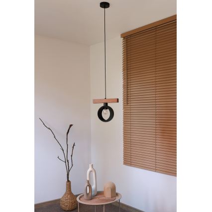 Duolla - Lampa wisząca na lince IRONLINE 1xE27/15W/230V sosna/dąb/czarny