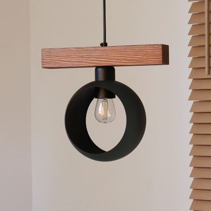 Duolla - Lampa wisząca na lince IRONLINE 1xE27/15W/230V sosna/dąb/czarny