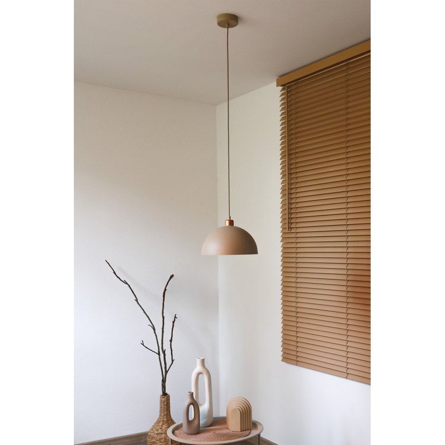 Duolla - Lampa wisząca na lince IRONLINE 1xE27/15W/230V śr. 27 cm beżowa/miedziana