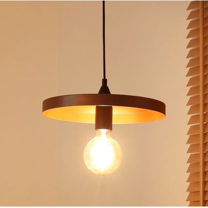 Duolla - Lampa wisząca na lince IRONLINE 1xE27/15W/230V, średnica 30 cm, miedziana/czarna