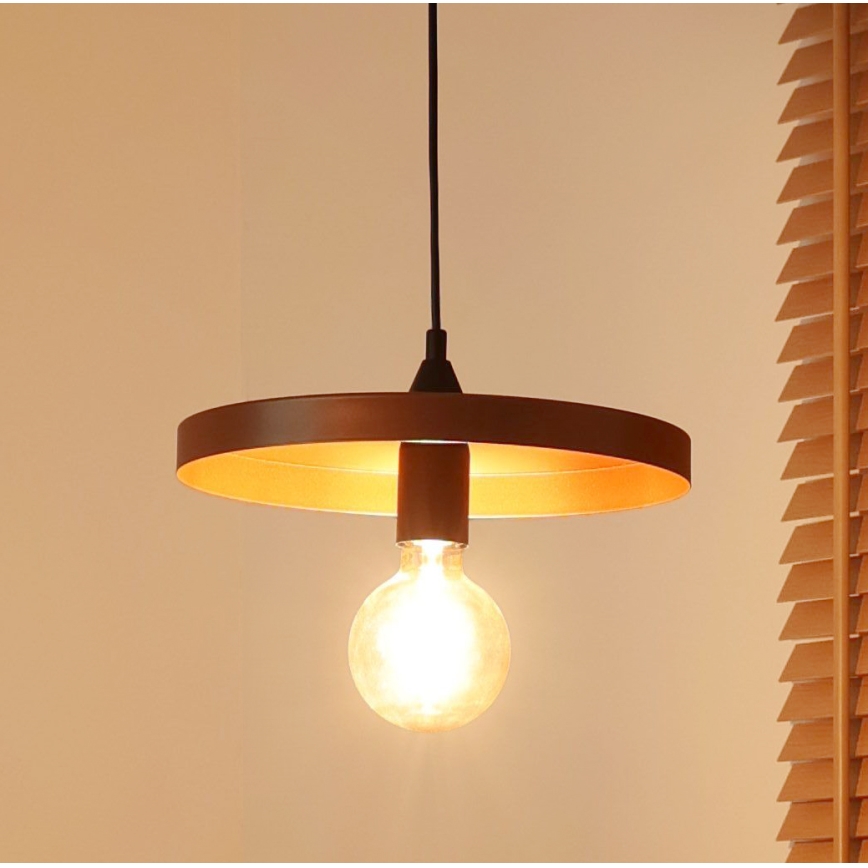 Duolla - Lampa wisząca na lince IRONLINE 1xE27/15W/230V, średnica 30 cm, miedziana/czarna