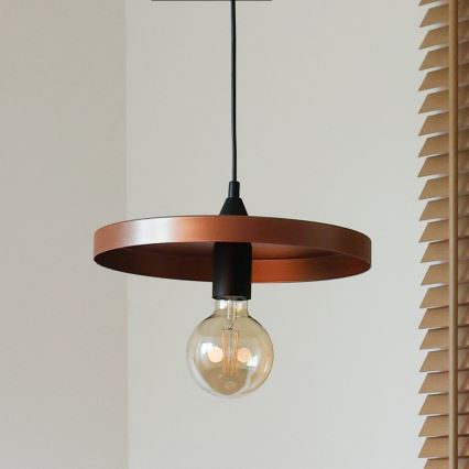 Duolla - Lampa wisząca na lince IRONLINE 1xE27/15W/230V, średnica 30 cm, miedziana/czarna