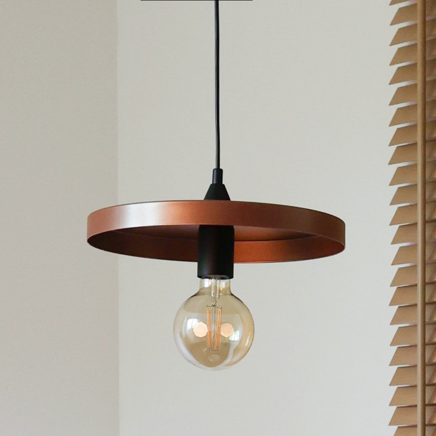 Duolla - Lampa wisząca na lince IRONLINE 1xE27/15W/230V, średnica 30 cm, miedziana/czarna