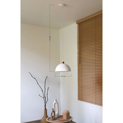 Duolla - Lampa wisząca na przewodzie IRONLINE 1xE27/15W/230V śr. 27 cm biała/miedziana