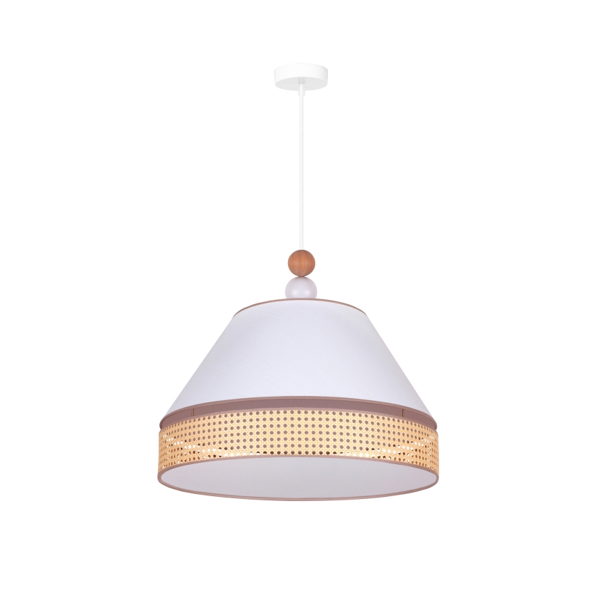 Duolla - Żyrandol na lince AVIGNON 1xE27/15W/230V śr. 50 cm biały/rattan