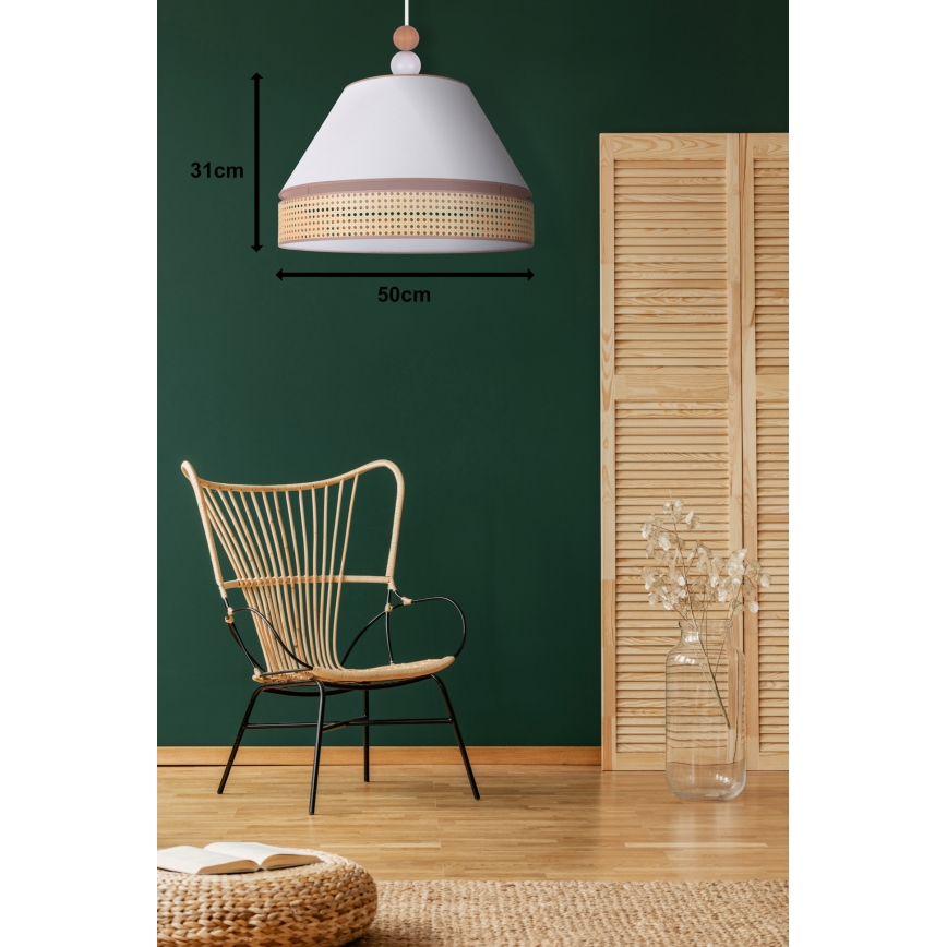 Duolla - Żyrandol na lince AVIGNON 1xE27/15W/230V śr. 50 cm biały/rattan