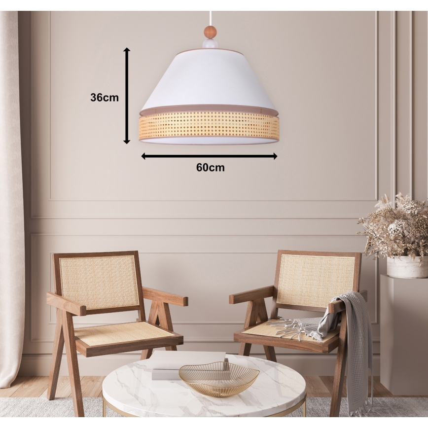 Duolla - Żyrandol na lince AVIGNON 1xE27/15W/230V śr. 60 cm biały/rattan