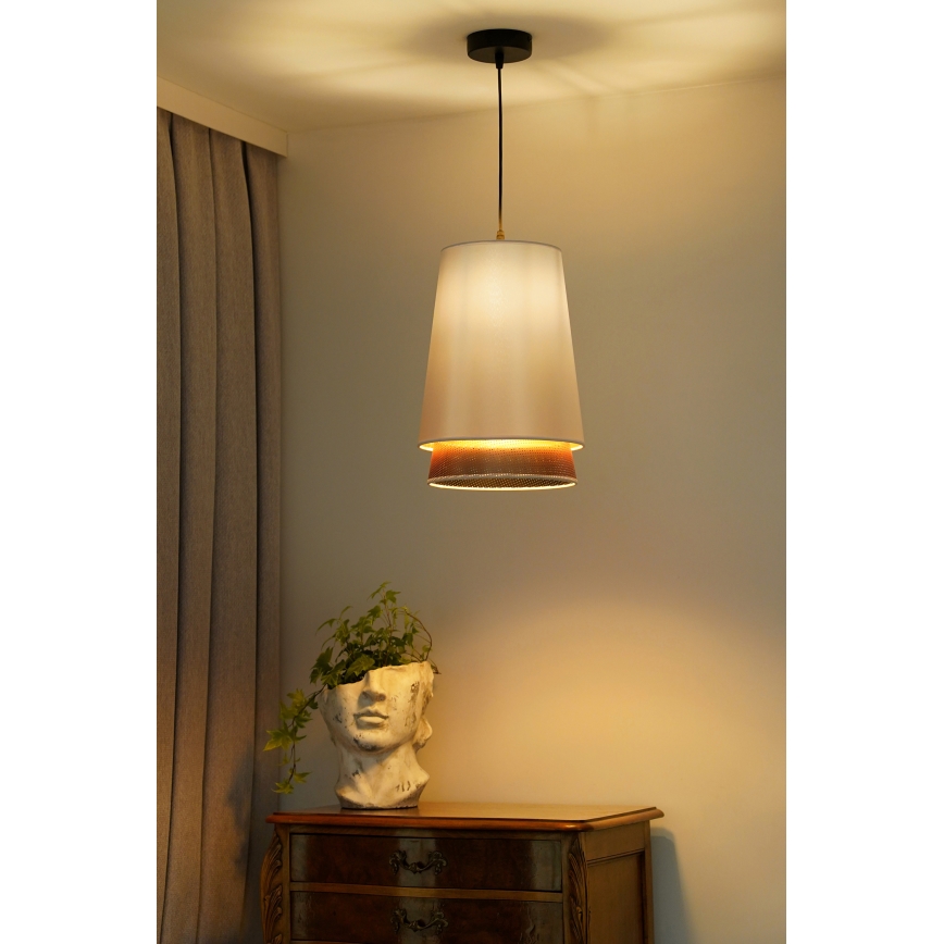 Duolla - Żyrandol na lince BELL SHINY 1xE27/15W/230V śr. 25 cm biały/miedziany