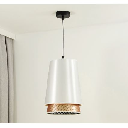 Duolla - Żyrandol na lince BELL SHINY 1xE27/15W/230V śr. 25 cm biały/miedziany