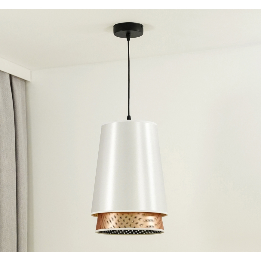 Duolla - Żyrandol na lince BELL SHINY 1xE27/15W/230V śr. 25 cm biały/miedziany
