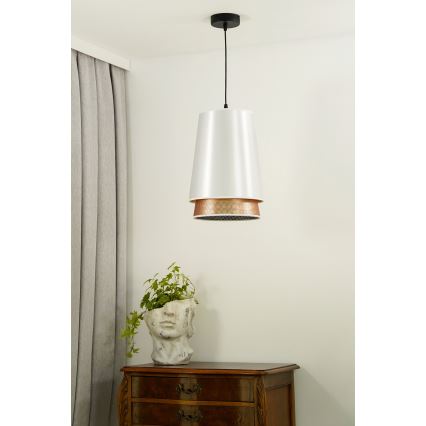 Duolla - Żyrandol na lince BELL SHINY 1xE27/15W/230V śr. 25 cm biały/miedziany